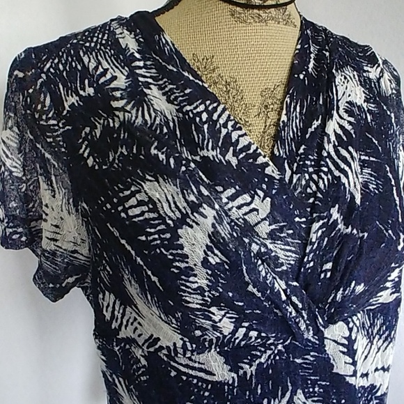 Rafaella Navy White Lace Overlay Blouse Top - Picture 3 of 9